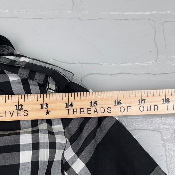 JouJou Jacket Women Small Black Gray White Plaid Trench Short Notch‎ Belt Cotton - Picture 10 of 12